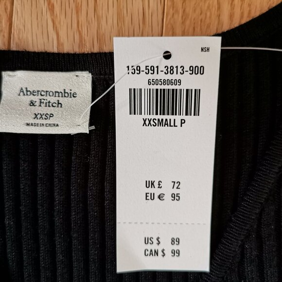 NWT Abercrombie Sweater Dress Black Ribbed Knit Midi V Neck Bodycon Midi XXSP - Picture 6 of 7